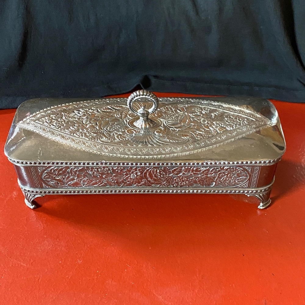 Antique J Tufts Victorian Quad Silverplate Jewelry Casket Box